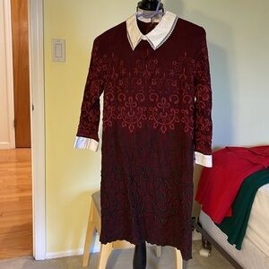 Zara Maroon Embroidered Dress with Collar, US Size 4